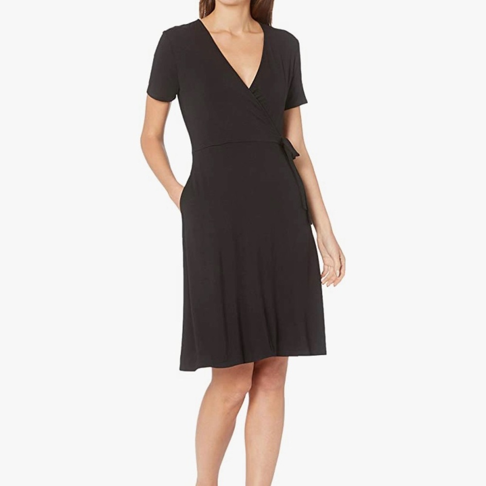 Amazon Essentials Black Faux Wrap Dress